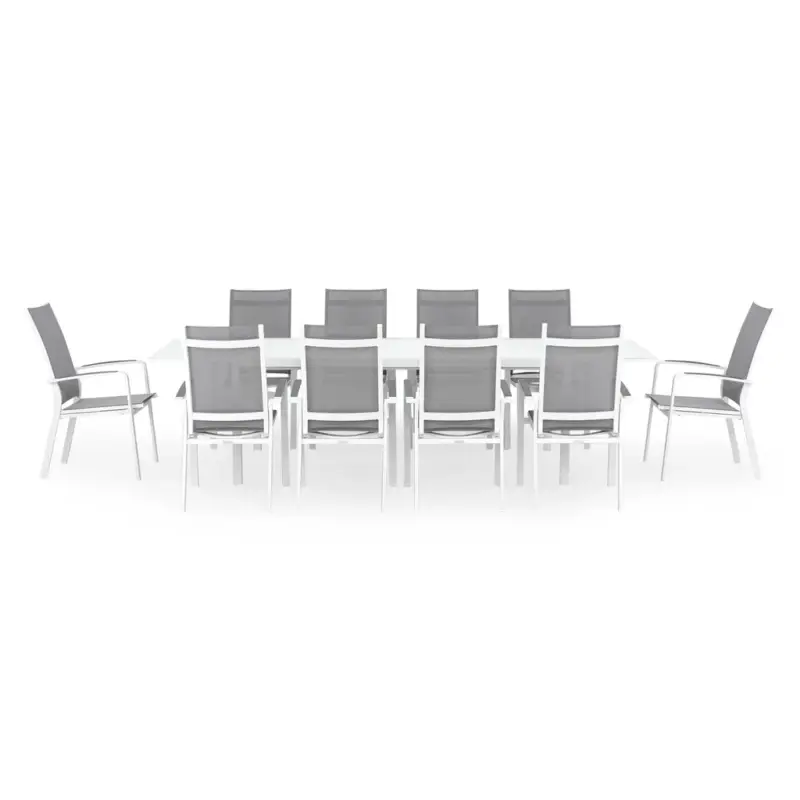 Lichidare de stoc COSMO Set mobilier terasă/grădină, 10 scaune cu spătar reglabil și masă extensibilă