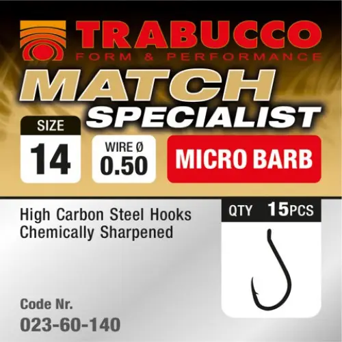 Carlige Trabucco Match Specialist Micro Barb, Matt Black, 15buc/plic Livrare rapidă