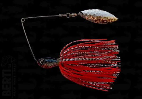 Disponibil imediat Bertilure Spinnerbait Salcie nr.2 11gr Skirt Siliconic Alb/Negru-Rosu