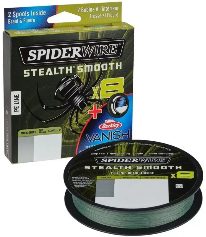 Fir Textil SpiderWire 8 Braid & Fluorocarbon Duo Spool System, Moss Green-Fluo Clear Preț promoțional