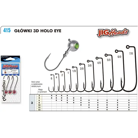 Jiguri Kamatsu 3D Holo Red Eye Jig Head, Nr.1, 3buc/pachet Cel mai bun preț