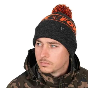 Caciula Fox Collection Bobble Hat, Black & Orange Reducere de preț