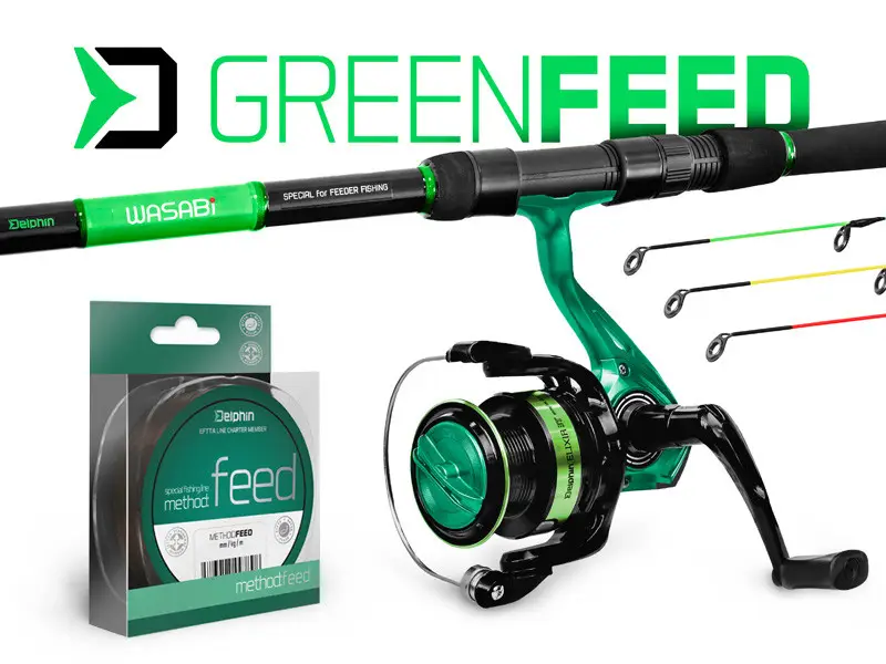 Preț mic Combo Pescuit la Feeder Delphin GreenFEED, Lanseta Wasabi 3.60m, 100g, 3+3Buc + Mulineta Elixir 4000 + Fir Method FEED, 200m, 0.26mm