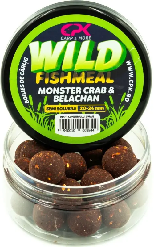 Chilipir Boilies Carlig Semisolubil CPK Wild Carp Fishmeal 20-24mm, 170g, Monster Crab & Belachan
