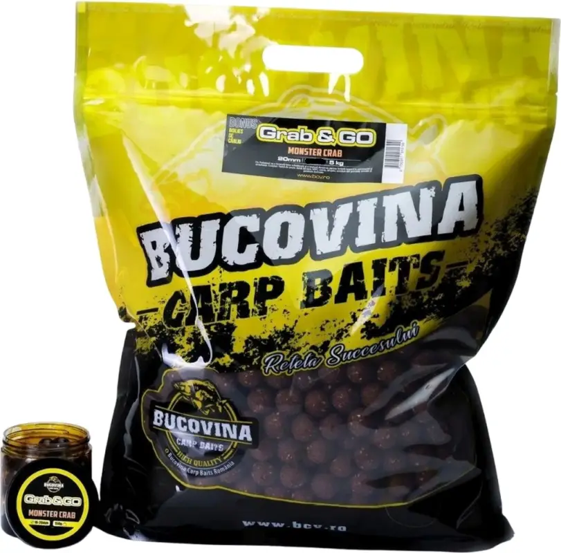 Pachet Boilies de Nadit + Boilies de Carlig Bucovina Baits Grab&Go, Solubile, 24mm, 5kg + 16-20mm, 150g Transport gratuit