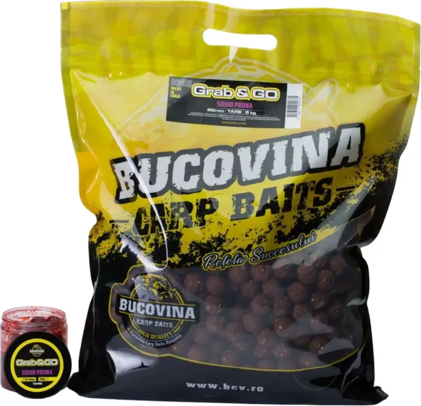 Pachet Boilies de Nadit + Boilies de Carlig Bucovina Baits Grab&Go, Tare, 20mm, 5kg + 16-20mm, 150g Reducere extra