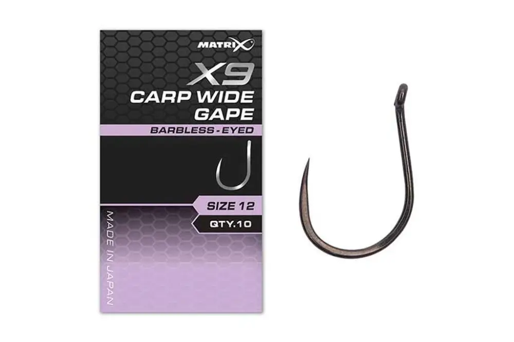 Retur gratuit Carlige Matrix X9 Carp Wide Gape Hooks Barbless, 10buc/plic