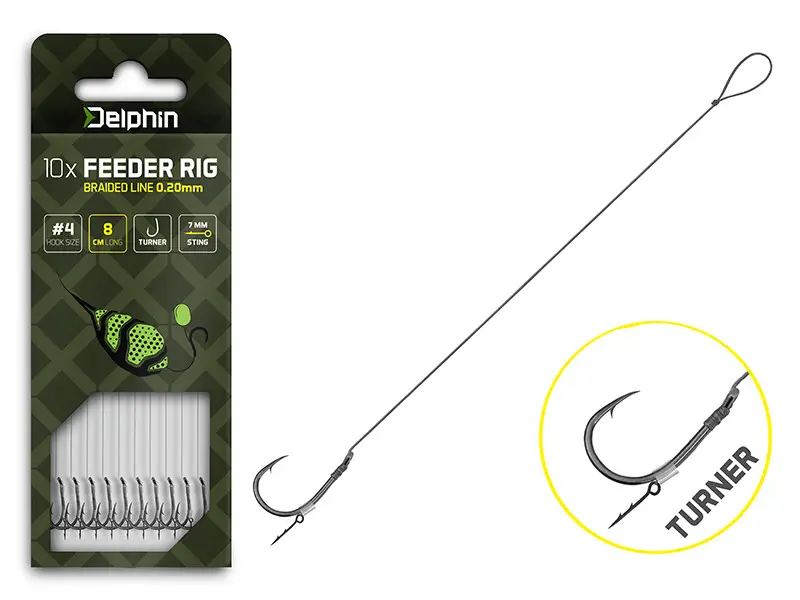 Carlige Legate Feeder Delphin Braided Sting Rig Turner, 10 buc/buc Doar azi