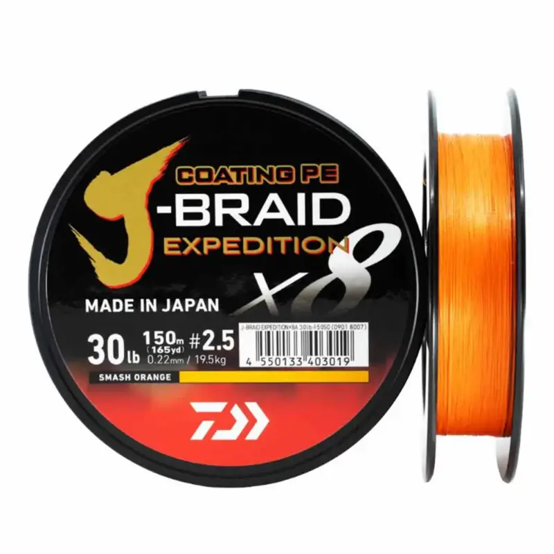 Fir Daiwa J-Braid Expedition X8 Coating PE, Smash Orange, 0.18mm, 150m Cumpără online