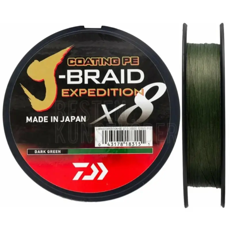 Disponibil imediat Fir Daiwa J-Braid Expedition X8 Coating PE, Dark Green, 0.16mm, 150m