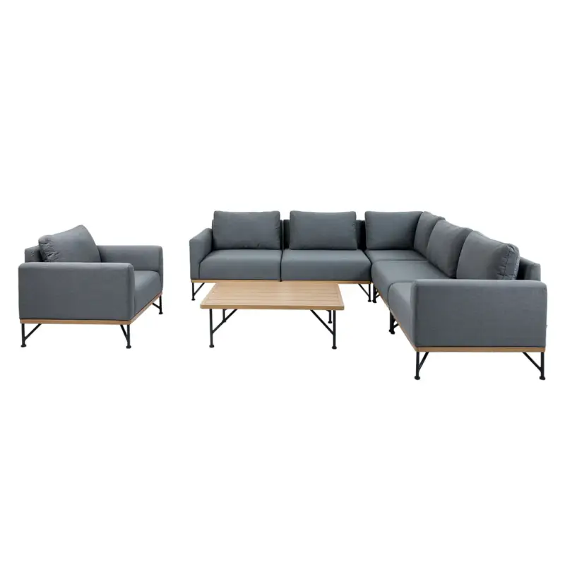 TIRANA Set mobilier terasă/grădină, fotoliu, 2 fotolii braț stânga/dreapta, 2 elemente centrale, element colț, și măsuță de cafea Doar azi