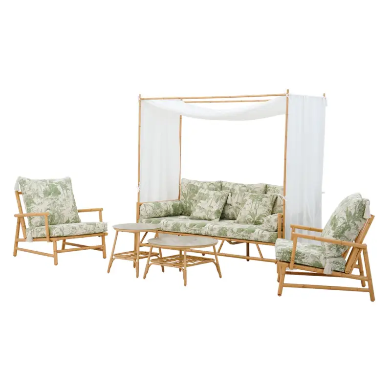 Chilipir WARSAW Set mobilier terasă/grădină, 2 fotolii, canapea cu baldachin și 2 măsuțe