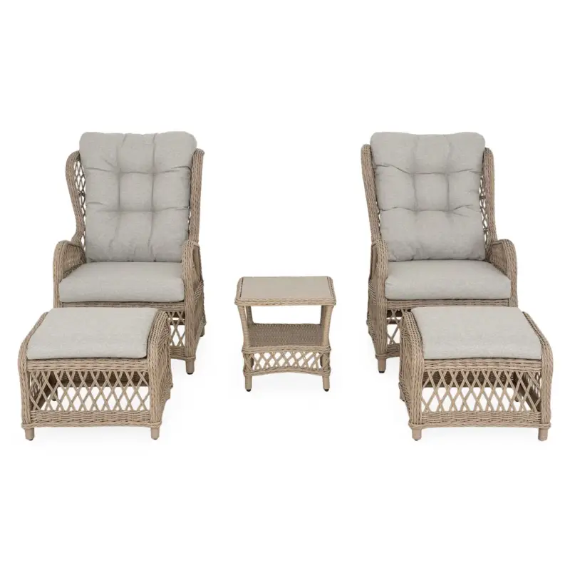 COSETTE Set mobilier terasă/grădină, 2 fotolii, 2 taburete și măsuță Ofertă limitată