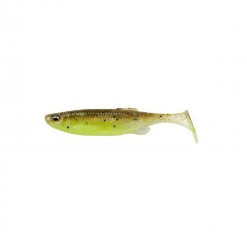 Reduceri Shad Savage Gear Fat Minnow T-Tail, culoare Green Pearl Yellow, 13cm, 5buc/plic