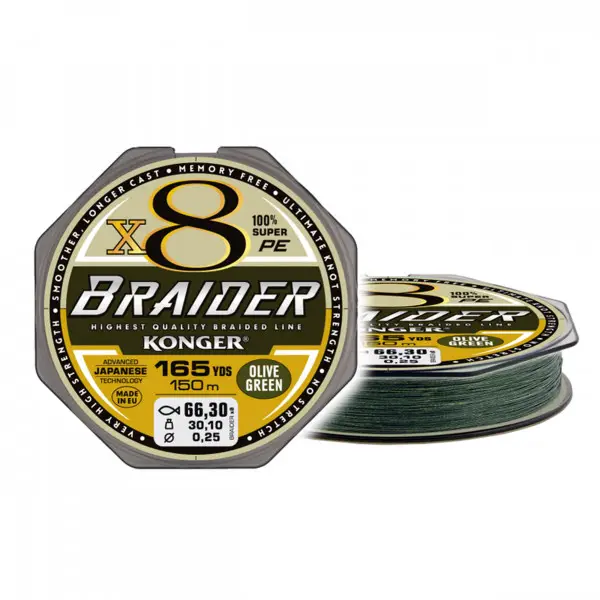 Calitate înaltă Fir Textil Konger Braider X8 0.18mm 21.4kg 150m Olive Green