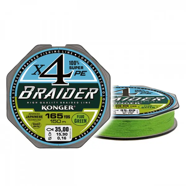 Livrare expres Fir Textil Konger Braider X4 0.04mm 3.45kg 150m Fluo Green