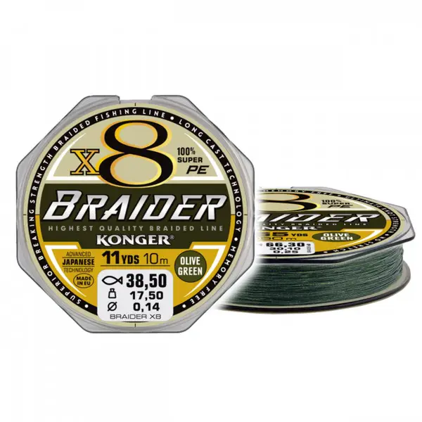 Fir Textil Konger Rigging Line Braider X8 0.06mm 4.90kg 10m Olive Green Ofertă