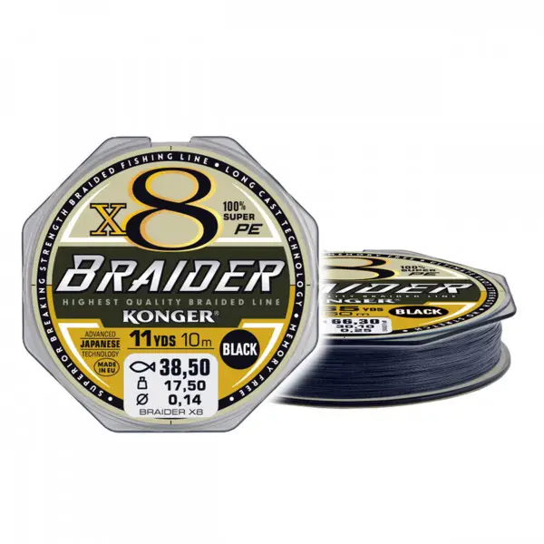Fir Textil Konger Rigging Line Braider X8 0.18mm 21.4kg 10m Black Reducere