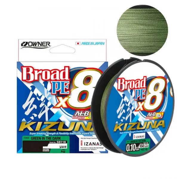 Expediere rapidă Fir Owner Kizuna X8 Broad 0.19mm 11.9kg 135m Green In the Dark