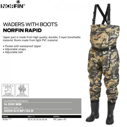 Cumpărături sigure Waders cu cizme Norfin Rapid, camuflaj