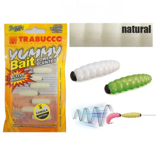 Noutate Vierme Trabucco Yummy Bait Camola, alb natural, 1.5cm, 8 buc
