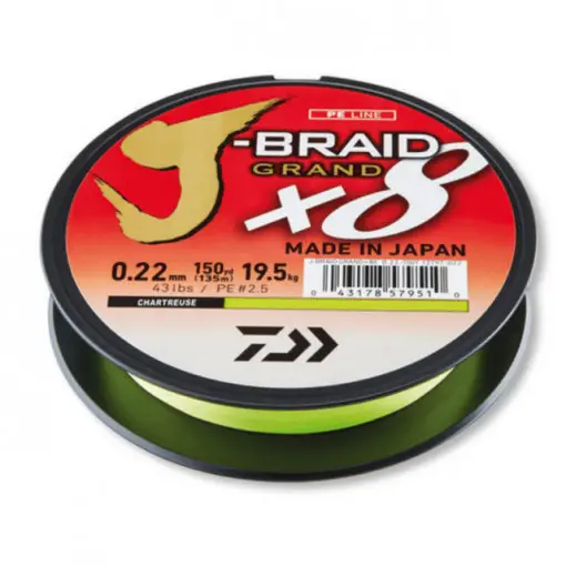 Fir textil Daiwa J-Braid Grand X8, Chartreuse, 135m Preț mic