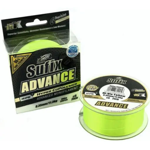 Expediere rapidă Fir Sufix Advance HMPE Hyper CoPolymer, Hi Vis Yellow, 300m