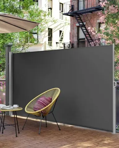 Paravan lateral pentru gradina sau terasa / copertina solara laterala, Songmics, sistem de fixare inclus, UV 50+, 160x350 cm, gri Livrare rapidă