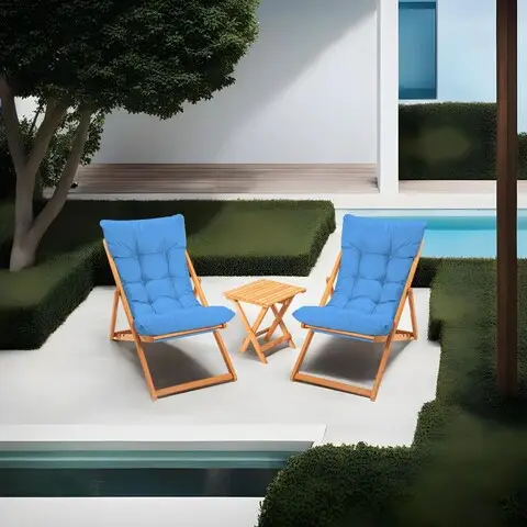 Set mobilier de gradina 3 piese, Hanah Home, My005, Albastru / Natural Retur gratuit