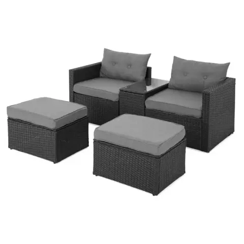Super ofertă Set mobilier gradina/terasa, 2 fotolii + 2 taburete + masuta, Marti, otel, gri/negru