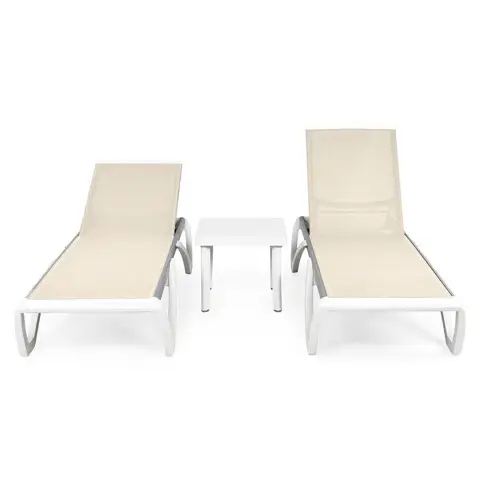 Set mobilier pentru gradina/terasa, 2 sezlonguri si masuta Yati, 170x69x31 cm/46.5x46.5x40 cm, aluminiu/polipropilena, alb/crem Comandă acum