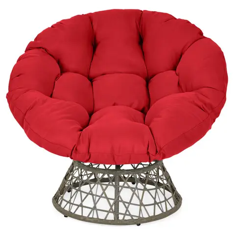 Bestseller Fotoliu balansoar si rotativ pentru gradina/terasa Marvin, 97x85x80 cm, otel/poliester, gri/rosu