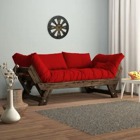 Ofertă limitată Canapea de gradina cu 2 locuri, Hanah Home, CPT8114-210, Nuc / Roșu