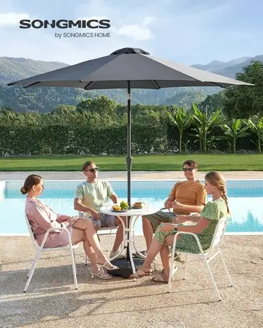 Ieftin Umbrela pentru gradina, piscina, balcon sau terasa, Songmics, 300 cm, protectie UV 50+, inclinare 30 grade in doua directii, gri