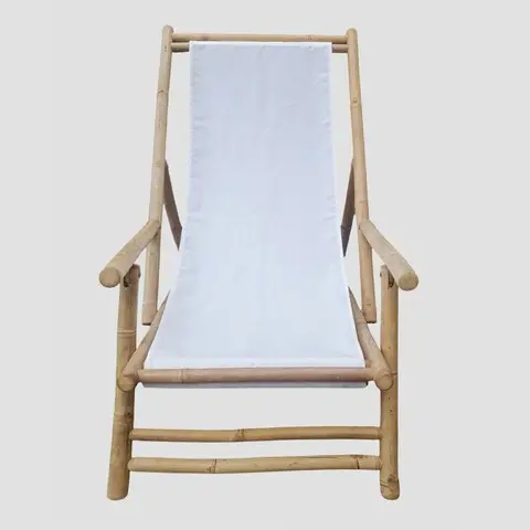 Reducere de preț Sezlong Mare, Homla, 60x115x83 cm, bambus/poliester, natur/alb