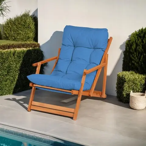 Preț promoțional Scaun de gradina, Hanah Home, My008, 50x81x50 cm, Albastru / Natural