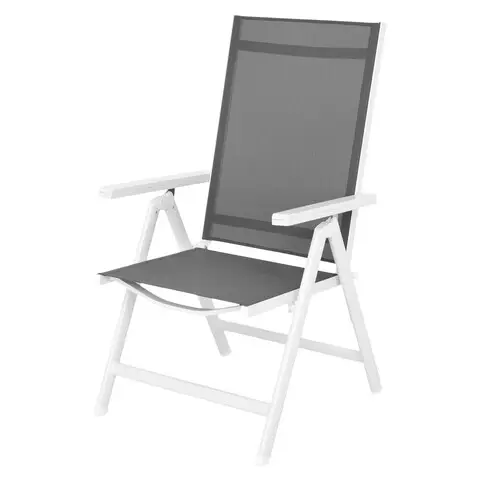 Scaun cu spatar reglabil pentru gradina Malito, 61.5x73x108 cm, aluminiu, alb/gri Lichidare de stoc
