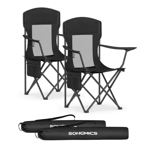 Set 2 scaune pliabile pentru camping si gradina, Songmics, max 150 kg, 86.5x51.5x97 cm, otel/tesatura Oxford, negru Cumpără online
