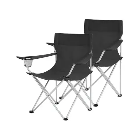 Comandă acum Set 2 scaune pliabile pentru camping si gradina, Songmics, max 150 kg, 84x52x81 cm, otel/tesatura Oxford, negru