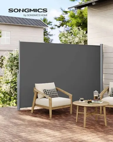 Paravan lateral pentru gradina sau terasa / copertina solara laterala, Songmics, sistem de fixare inclus, UV 50+, 200x400 cm, gri Preț redus