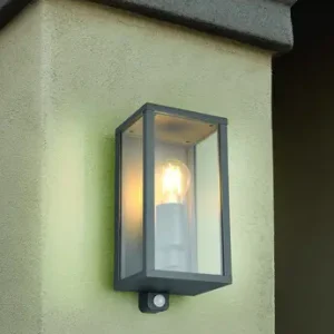 Aplica de perete pentru exterior cu senzor Garonne, TRIO, 14x13.5x29 cm, 60W, 1x E27, aluminiu, antracit Noutate