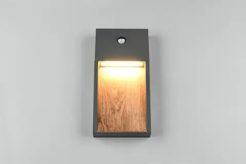 Aplica de perete pentru exterior cu senzor Salmon, TRIO, 16.5x33 cm, 11W, 1x SMD, aluminiu, antracit/natur Preț mic