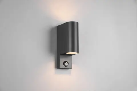 Aplica de perete rotunda pentru exterior cu senzor Roya, TRIO, 7x11.6x22 cm, 35W, 2x GU10, aluminiu, antracit Livrare rapidă