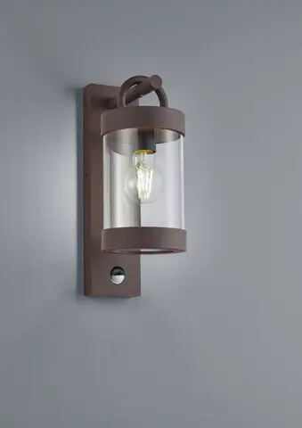 Aplica de perete pentru exterior cu senzor Sambesi, TRIO, 12.5x33 cm, 28W, 1x E27, aluminiu, ruginiu Preț redus