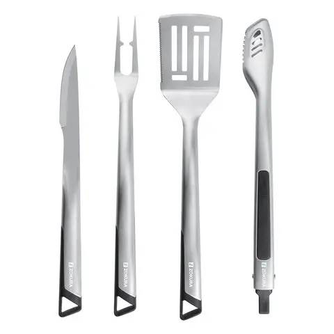 Set 4 ustensile pentru gratar, cu geanta depozitare, inox - Zokura Calitate înaltă