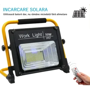 Proiector IP67 cu Acumulator și Încărcare solară 50W Livrare expres