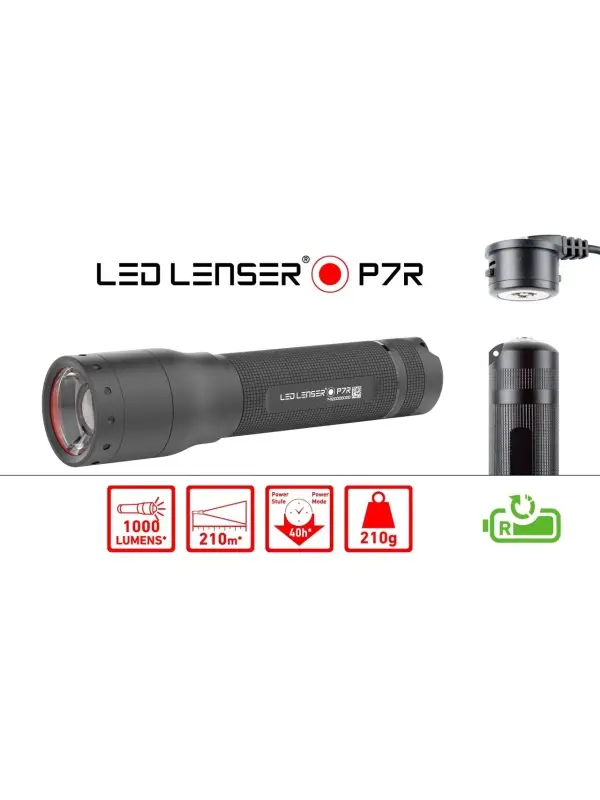 Calitate înaltă Led Lenser - Lanterna P7R 1000 LM/ Acumulatori + Cablu USB