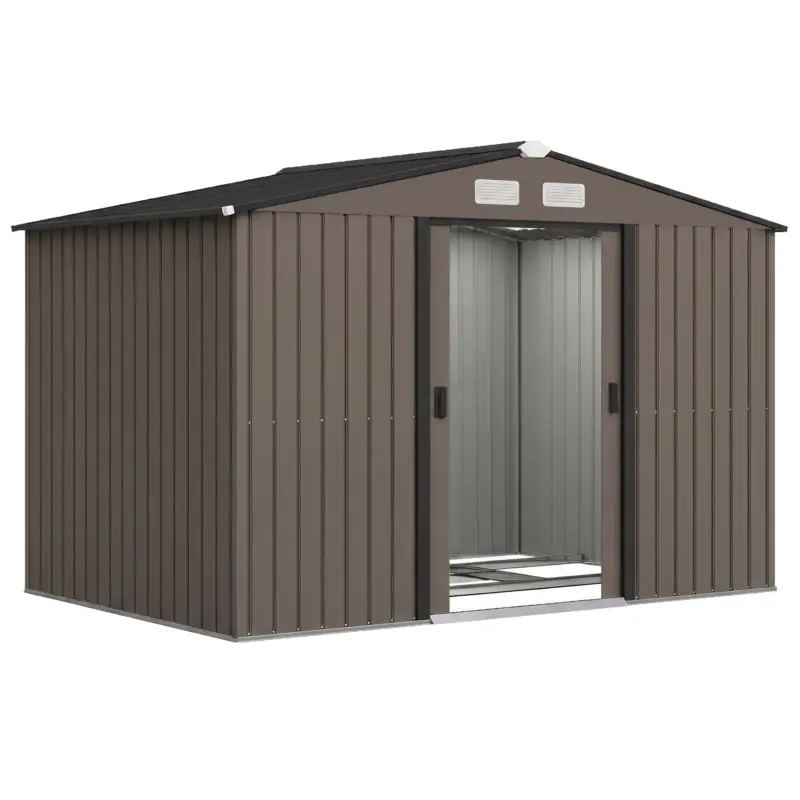 Bestseller Outsunny Casetta da Giardino con 4 Prese d'Aria e 2 Porte Scorrevoli in Acciaio, 277x195x192 cm, Marrone