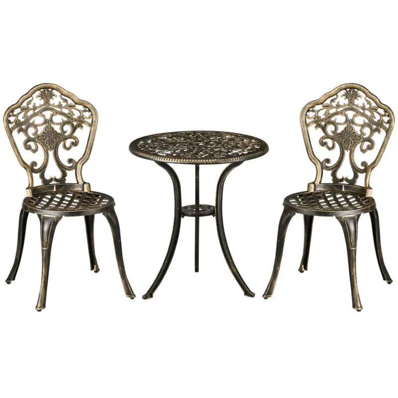 Outsunny Set de Exterior 3 Piese din Aluminiu cu 2 Scaune de Grădină și Masă Rotundă cu Orificiu pentru Umbrelă, Bronz Retur gratuit