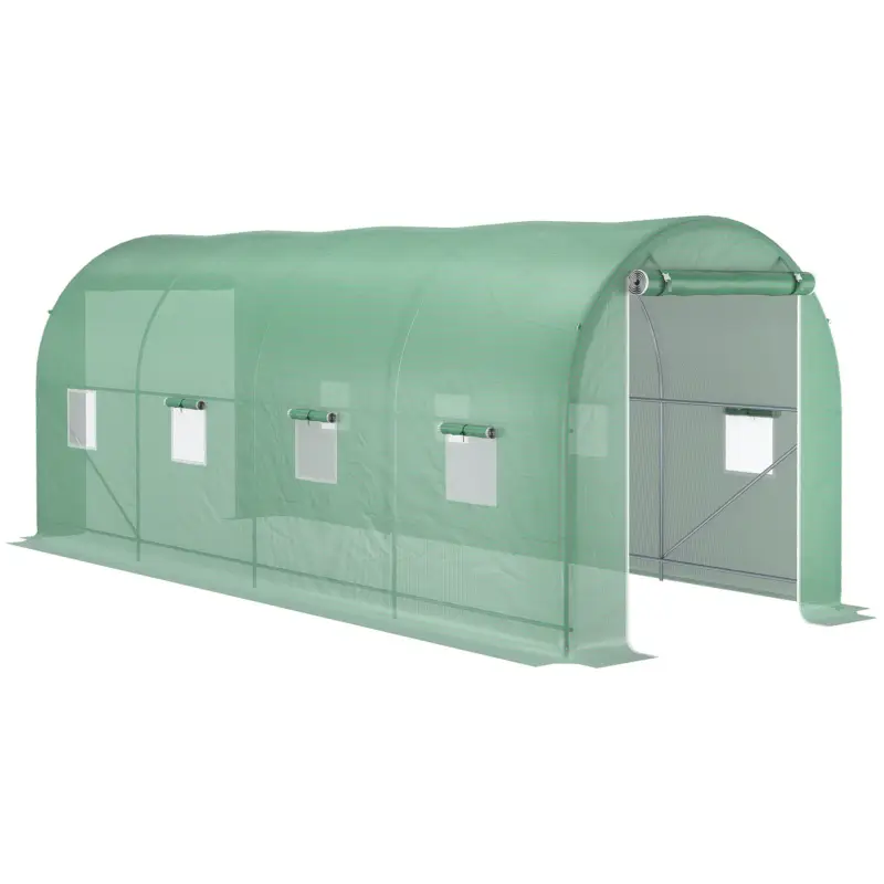 Reduceri Outsunny Sera Tunel Verde 500×200×205 cm – Cadr, Otel & 8 Ferestre